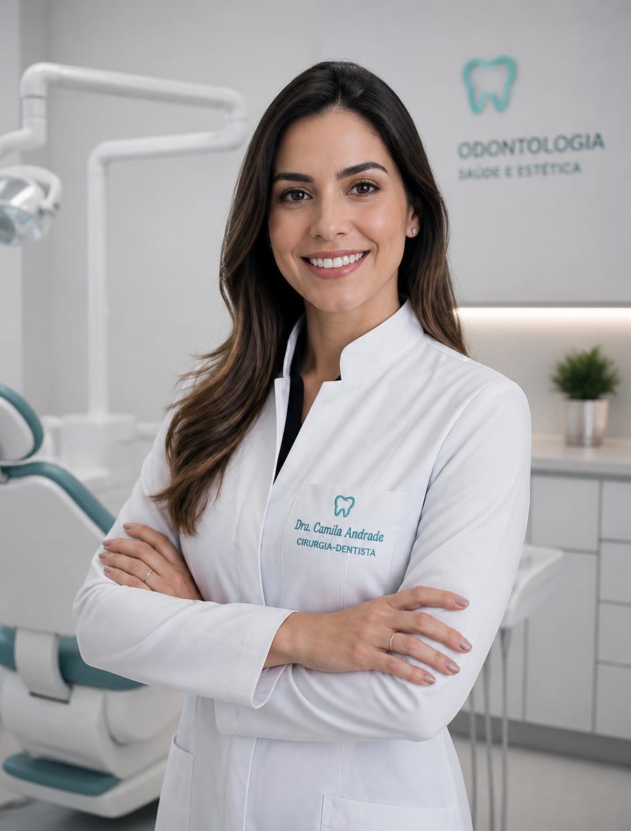 Dra. Giorgia Paula Demetrio Canutilho, cirurgiã-dentista, em seu consultório